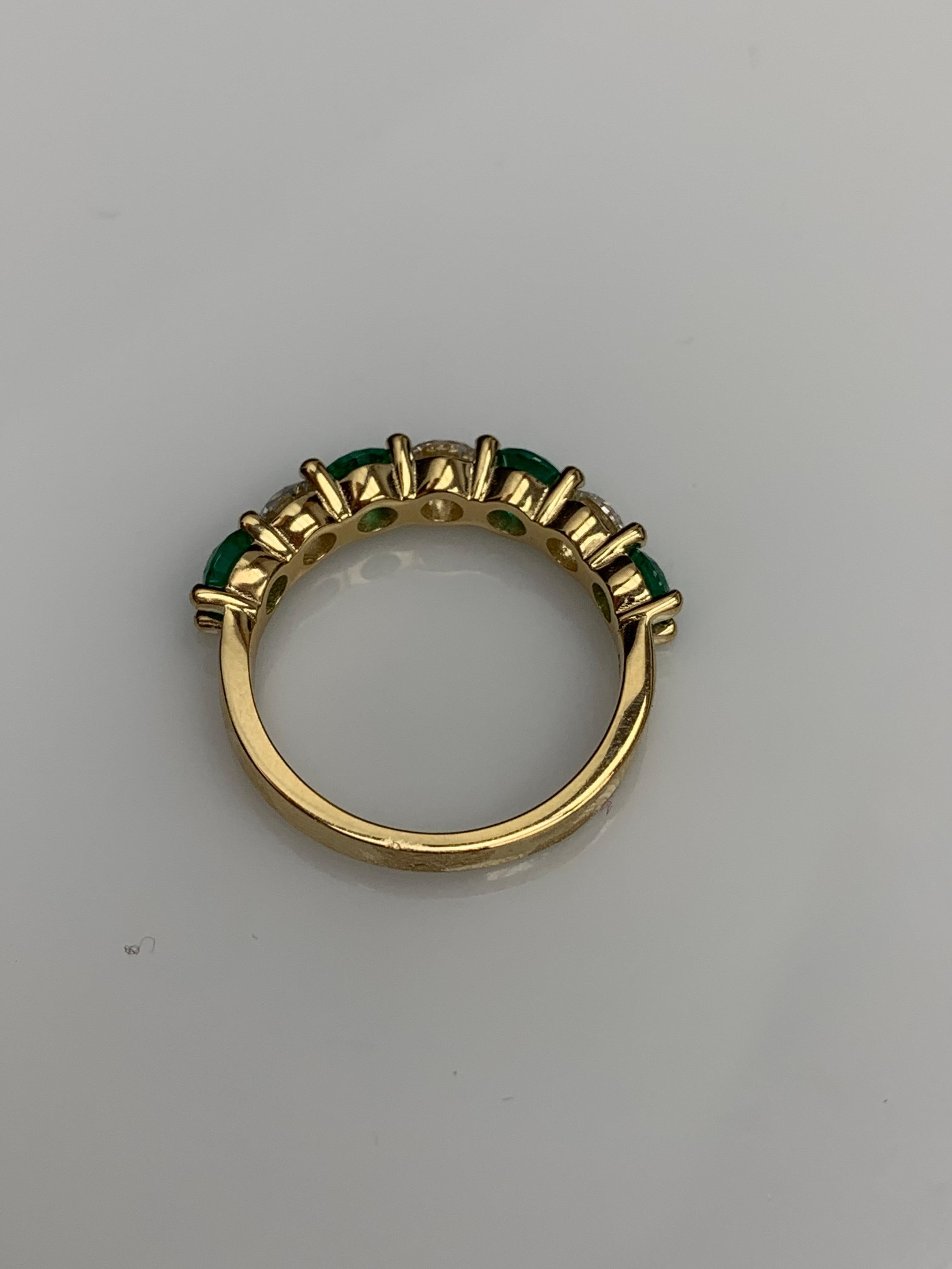 0.97 Carat Alternating Emerald and Diamond Halfway Wedding Band 14K Yellow Gold For Sale 5