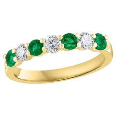 0.97 Carat Alternating Emerald and Diamond Halfway Wedding Band 14K Yellow Gold