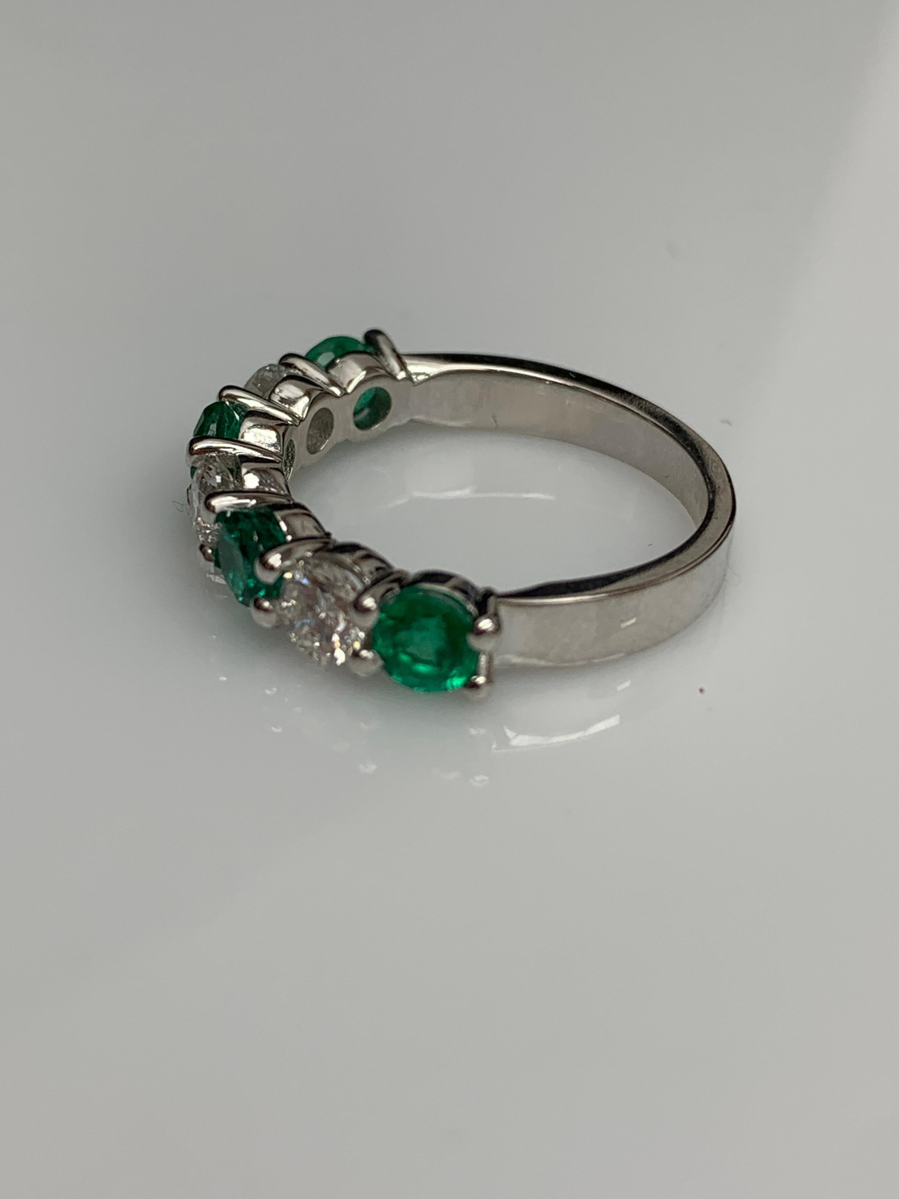 0.97 Carat Alternating Emerald and Diamond Halfway Wedding Band in 14K Whitegold For Sale 7