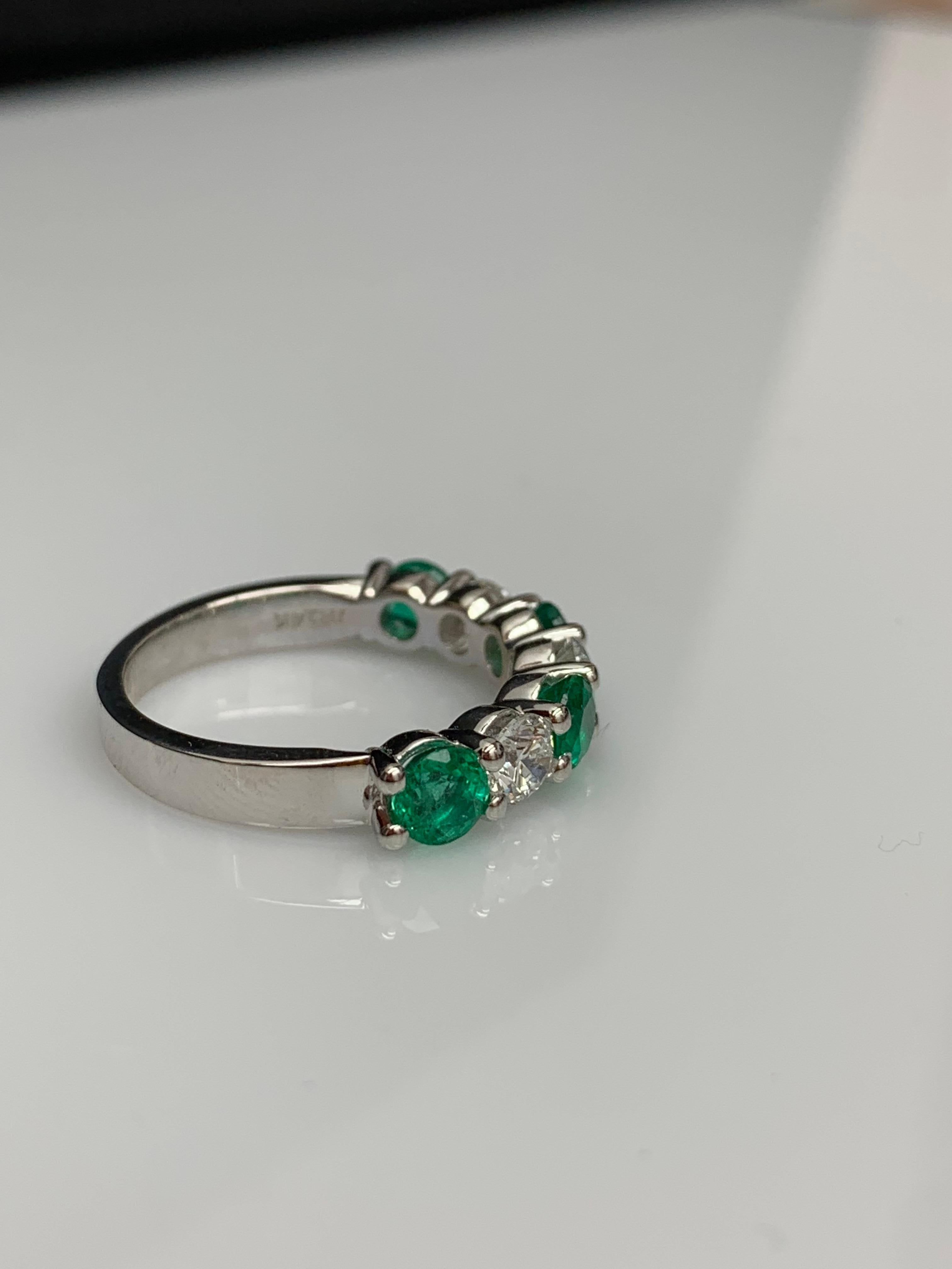 0.97 Carat Alternating Emerald and Diamond Halfway Wedding Band in 14K Whitegold For Sale 9