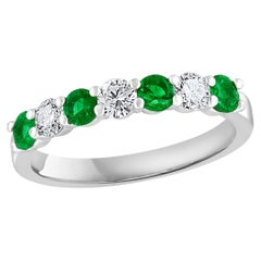 0.97 Carat Alternating Emerald and Diamond Halfway Wedding Band in 14K Whitegold