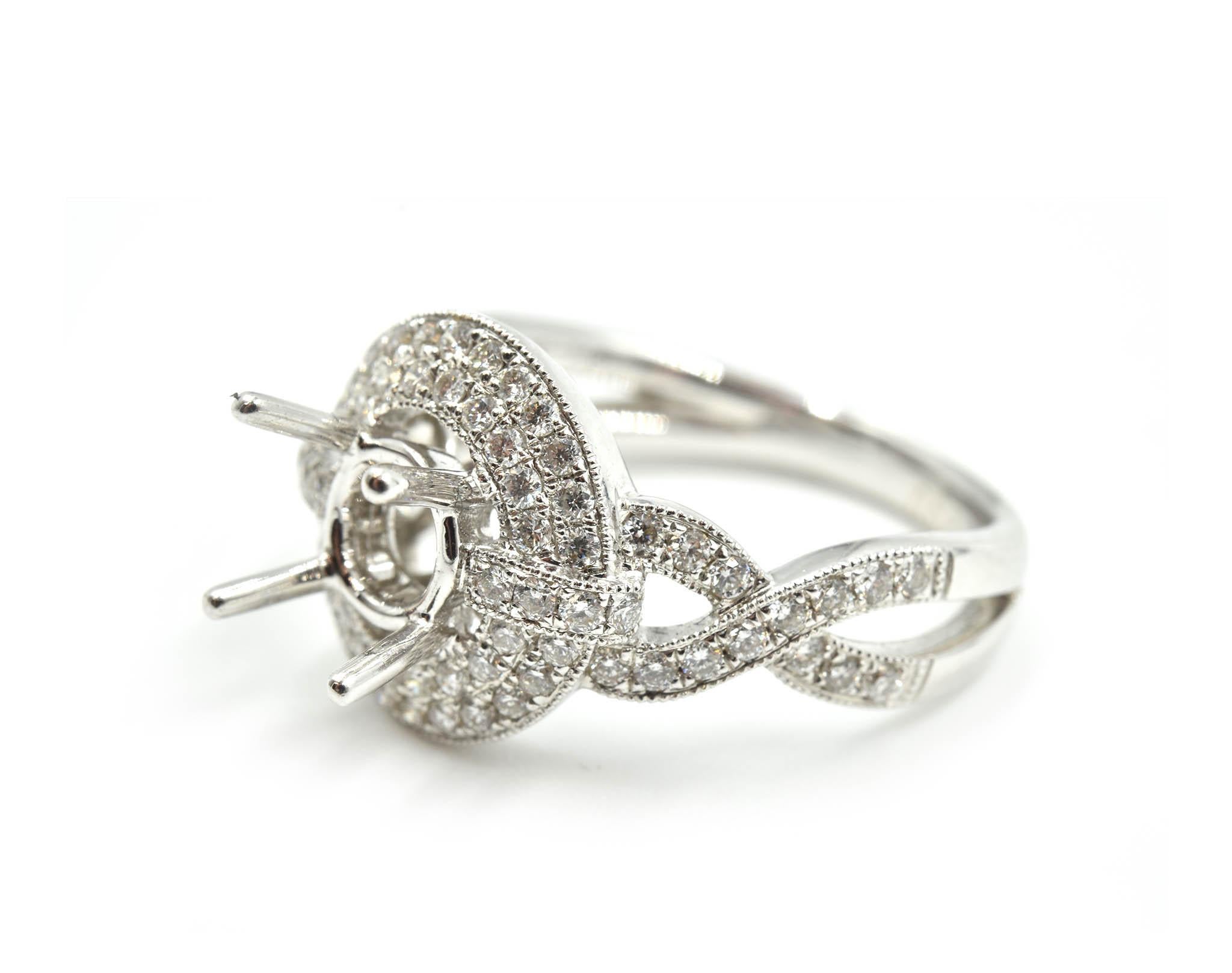 0.97 Carat Diamond 18 Karat White Gold Semi-Mount Engagement Ring In Excellent Condition In Scottsdale, AZ