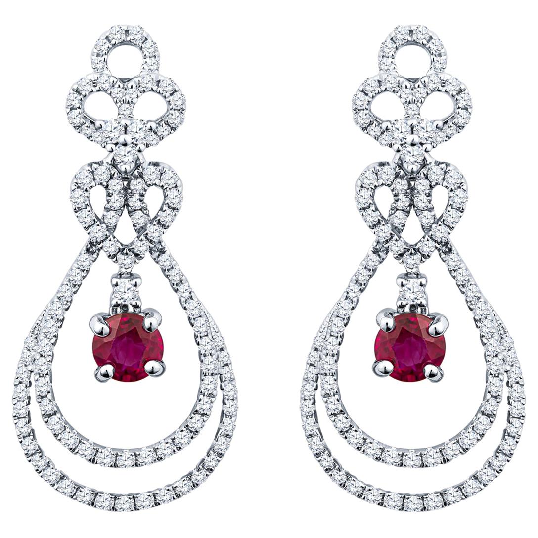 0.97 Carat Diamond and 0.74 Carat Ruby Dangle Earrings