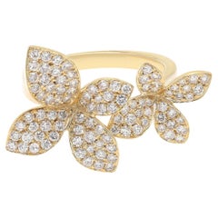 0.97 Carat Diamond Double Flower Statement Ring in 18K Yellow Gold