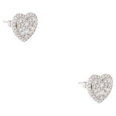 0.97 Carat Diamond Halo Pave Heart Stud Earrings 18 Karat in Stock