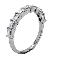 0.97 Carat Emerald Cut Diamond 18k Gold Anniversary Ring