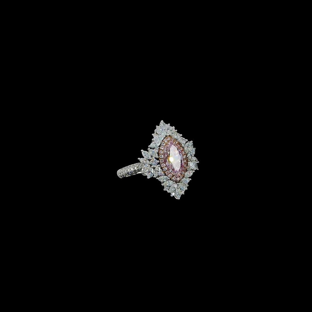 **100% NATURAL FANCY COLOUR DIAMOND JEWELRY**

✪ Jewelry Details ✪

♦ MAIN STONE DETAILS

➛ Stone Shape: Marquise
➛ Stone Color: Faint Pink
➛ Stone Clarity: VS1
➛ Stone Weight: 0.97 carats
➛ GIA certified

♦ SIDE STONE DETAILS

➛ Side white diamonds