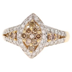 0.97 Carat Natural Brown Diamond White Diamond Yellow Gold Ring