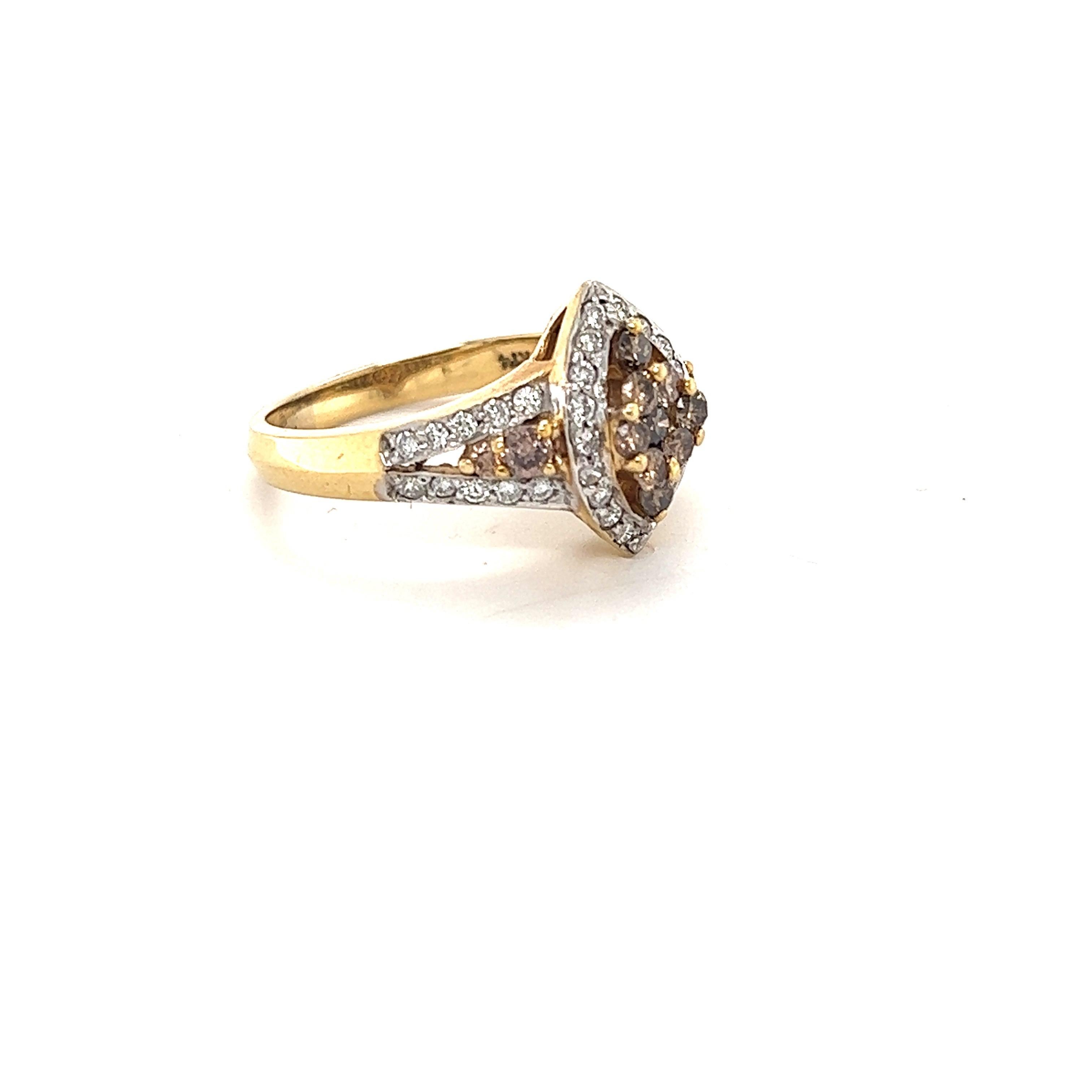 0,97 Karat Brauner Naturdiamant Weißer Diamant Gelbgoldring (Zeitgenössisch) im Angebot