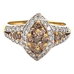 0.97 Carat Natural Brown Diamond White Diamond Yellow Gold Ring (bague en or jaune avec diamants bruns)