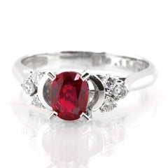 0.97 Carat Natural Ruby and Diamond Estate Engagement Ring Set in Platinum