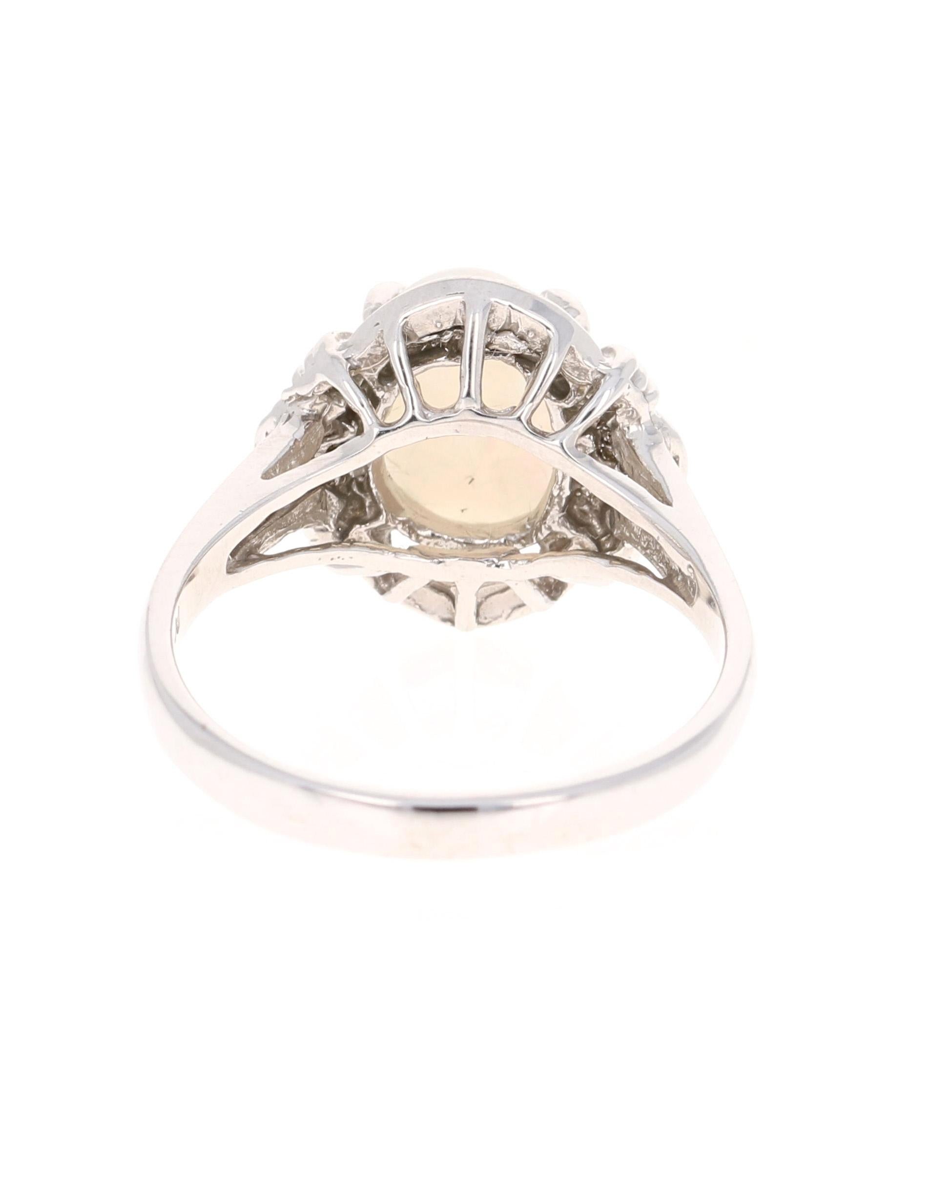 Oval Cut 0.97 Carat Opal Diamond 14 Karat White Gold Ring