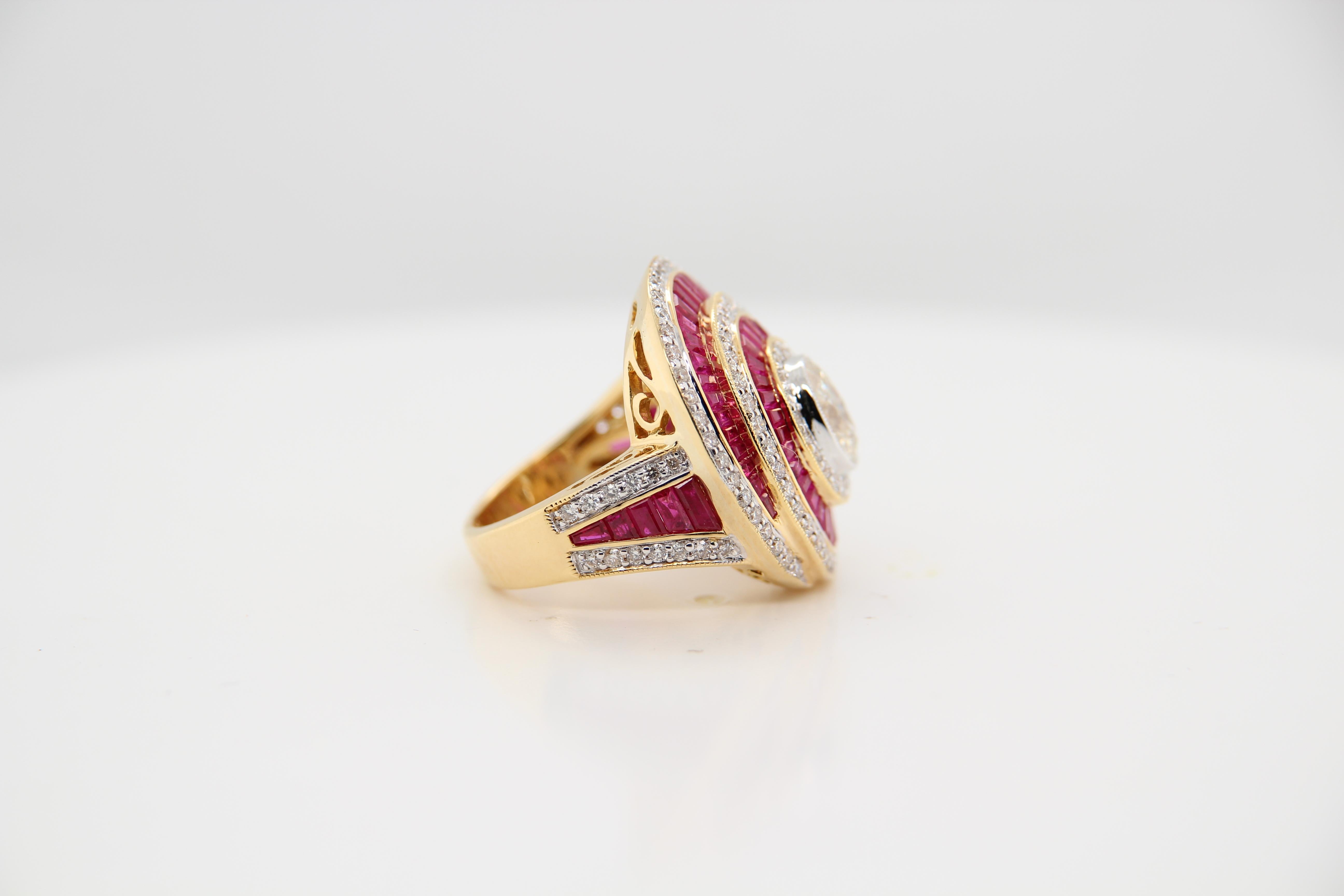 0.97 Carat Oval Diamond and Ruby 18 Karat Gold Ring 1