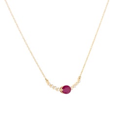 0.97 Carat Oval Ruby and Diamond Curved Bar Necklace 14 Karat In Stock