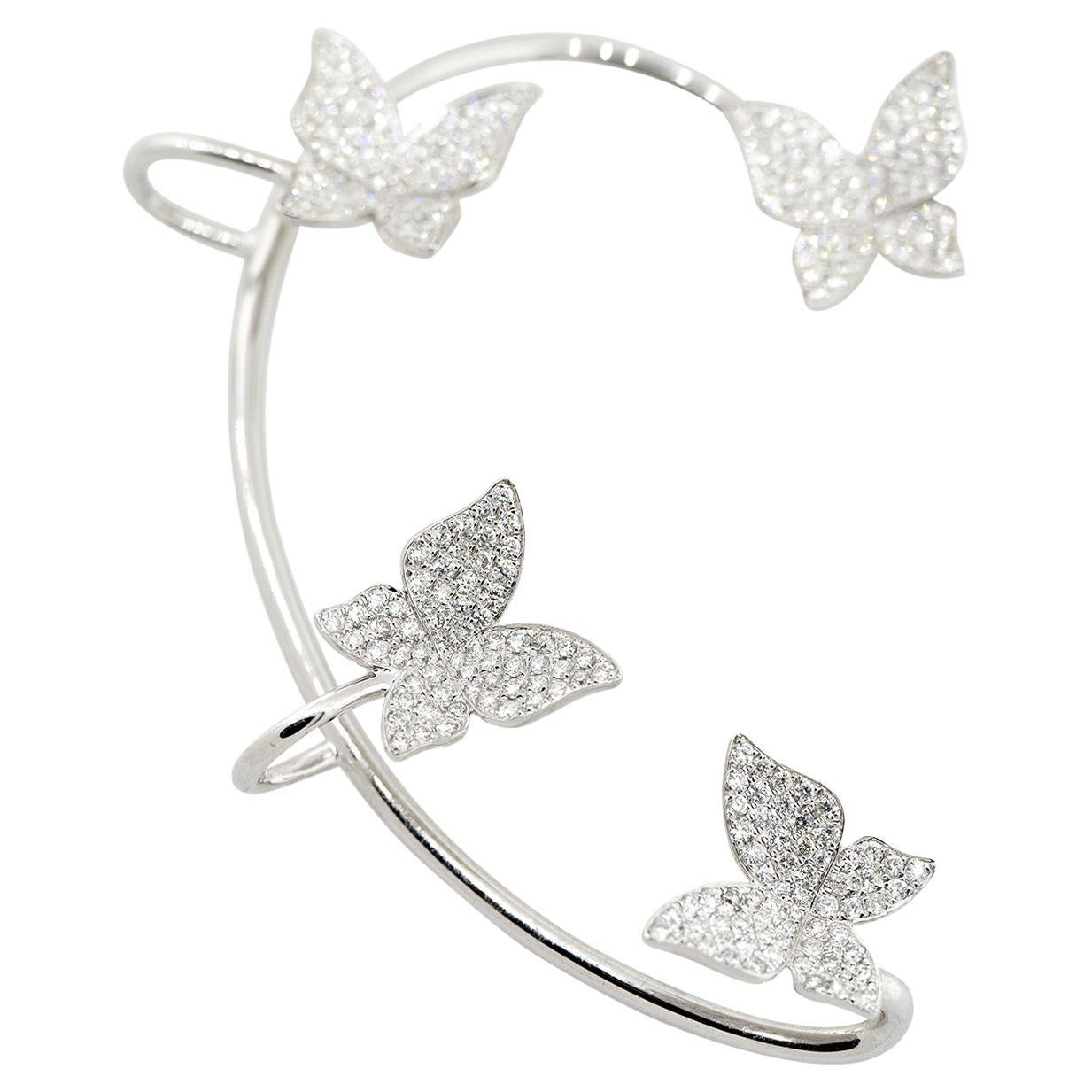 14k White Gold 0.97ctw Pave Diamond Butterfly Ear Cuff
Material: 14k White Gold
Diamond Details: Diamonds are approximately 0.97ctw of Pave Set, Round Brilliant cut Diamonds. There are 4 pave butterflies set along the ear cuff. All diamonds are