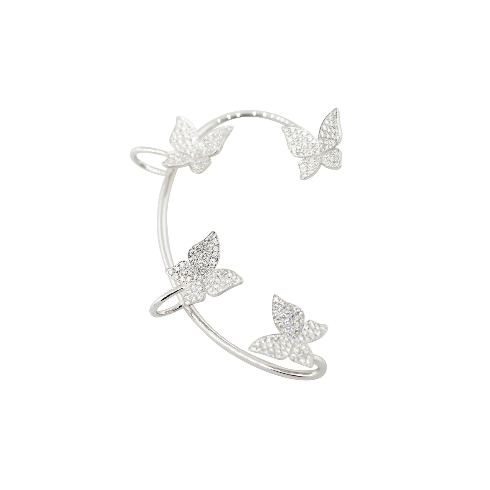 Round Cut 0.97 Carat Pave Diamond Butterfly Ear Cuff 14 Karat in Stock For Sale