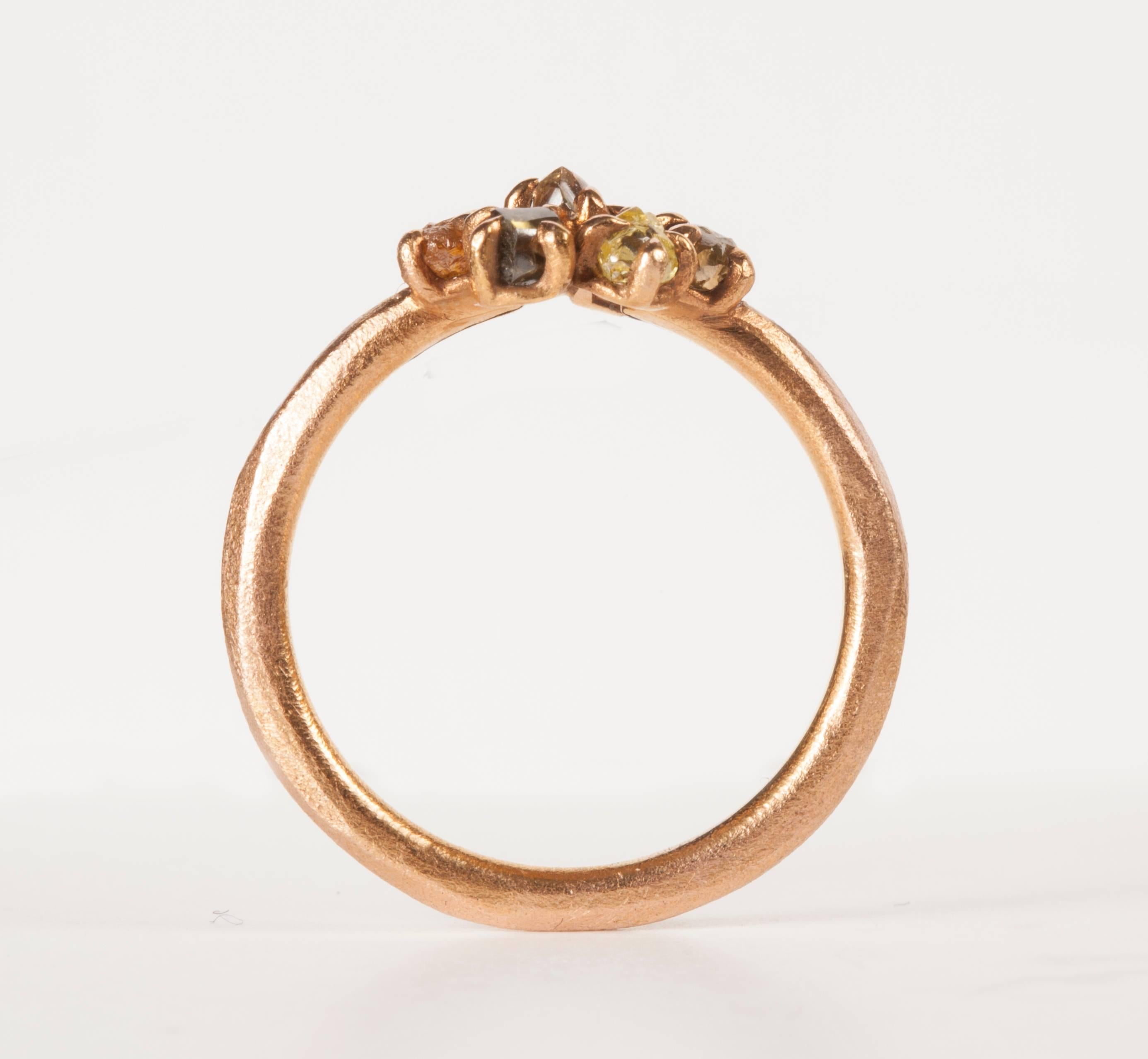 Contemporary 0.97 Carat Rough Fancy Color Diamond Rose Gold Cocktail Ring