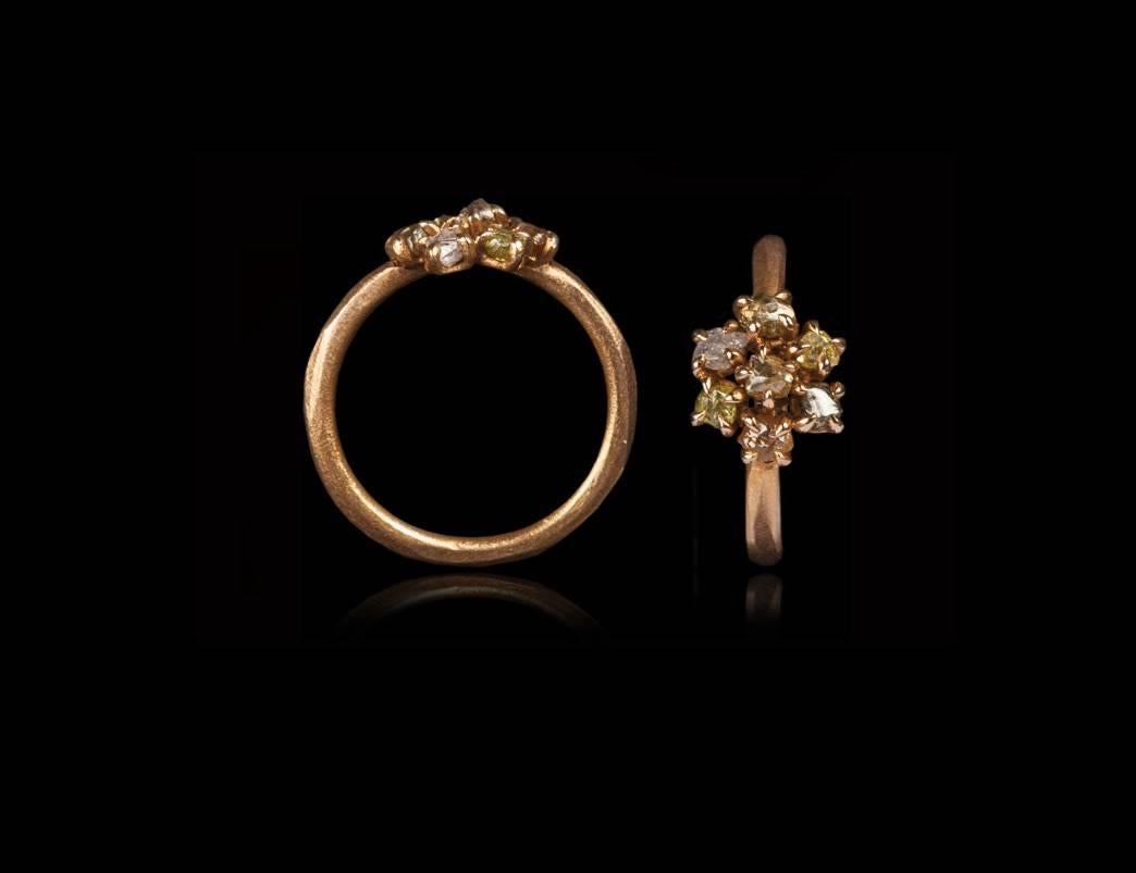 Women's or Men's 0.97 Carat Rough Fancy Color Diamond Rose Gold Cocktail Ring