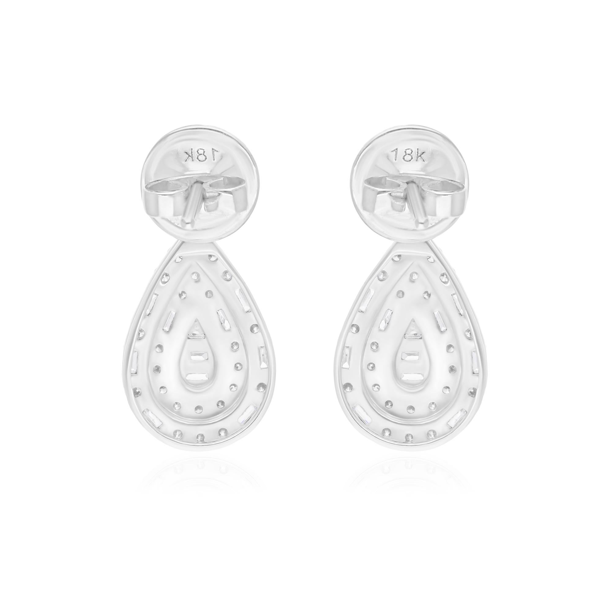 0.97 Carat SI/H Baguette Round Diamond Earrings 14 Karat White Gold Fine Jewelry In New Condition For Sale In Diera, Dubai