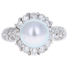 Anello con perla di Tahiti e diamante da 0,97 carati in oro bianco 14 carati