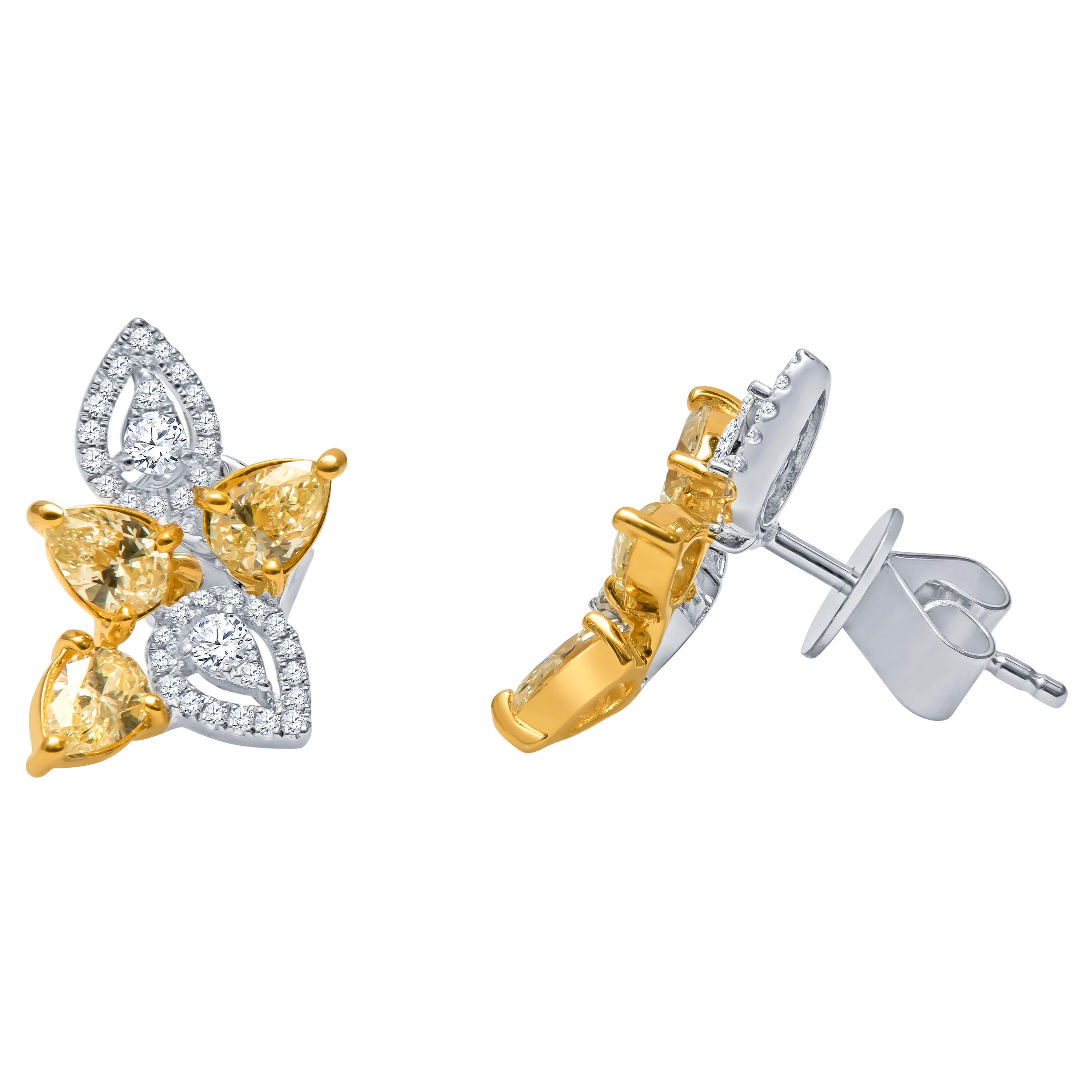 0.97 Carat Total Yellow Diamonds, 0.27 Carat Total Fine Diamond Earrings