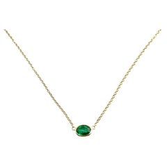0.97 Carat Weight Green Emerald Oval Cut Solitaire Necklace in 14k Yellow Gold