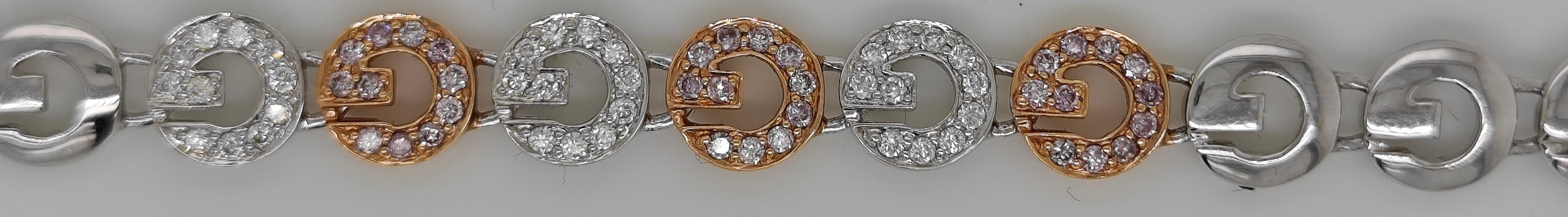 0.97 Carats Pink and White Diamond Rose and White Gold Bracelet In New Condition For Sale In New York, NY
