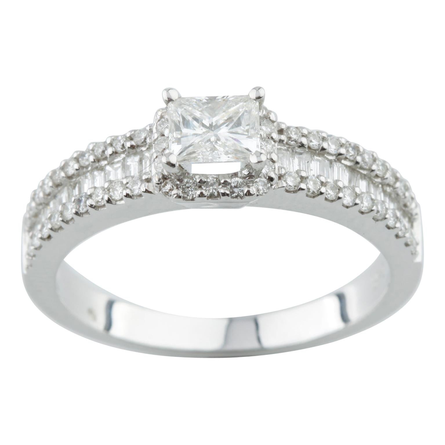 0.97 Carat Princes Cut Diamond Engagement Ring in 14 Karat White Gold