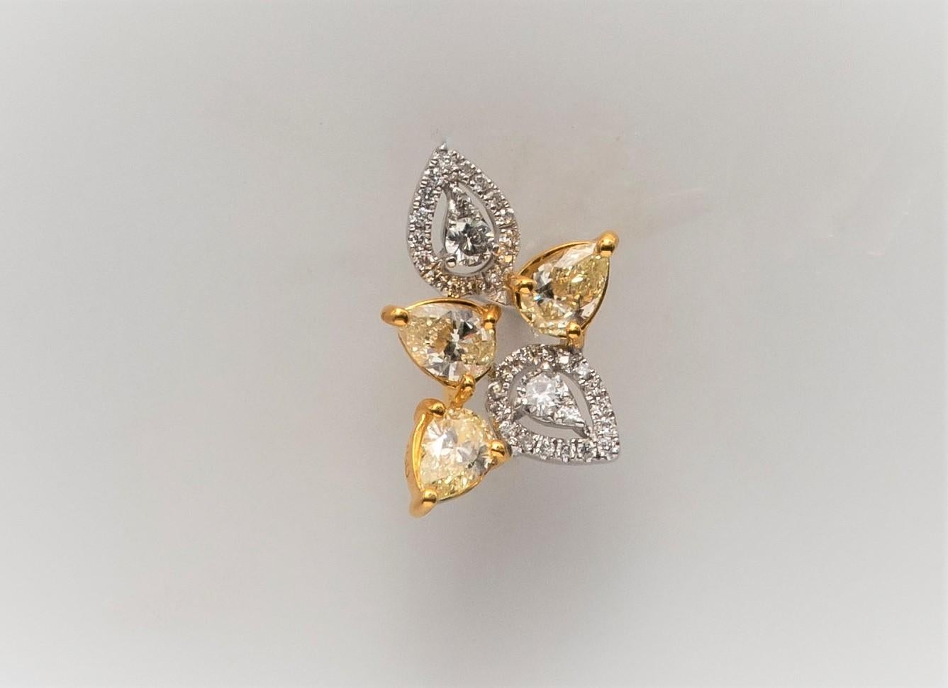 0.97 Carat Total Yellow Diamonds, 0.27 Carat Total Fine Diamond Earrings In New Condition In Houston, TX