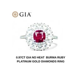 0.97 Ct GIA certificate Natural Unheated Ruby Burma No heat Diamonds Ring 6.10 G