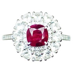 0.97 Ct GIA certificate Natural Unheated Ruby Burma No heat Diamonds Ring 6.10 G