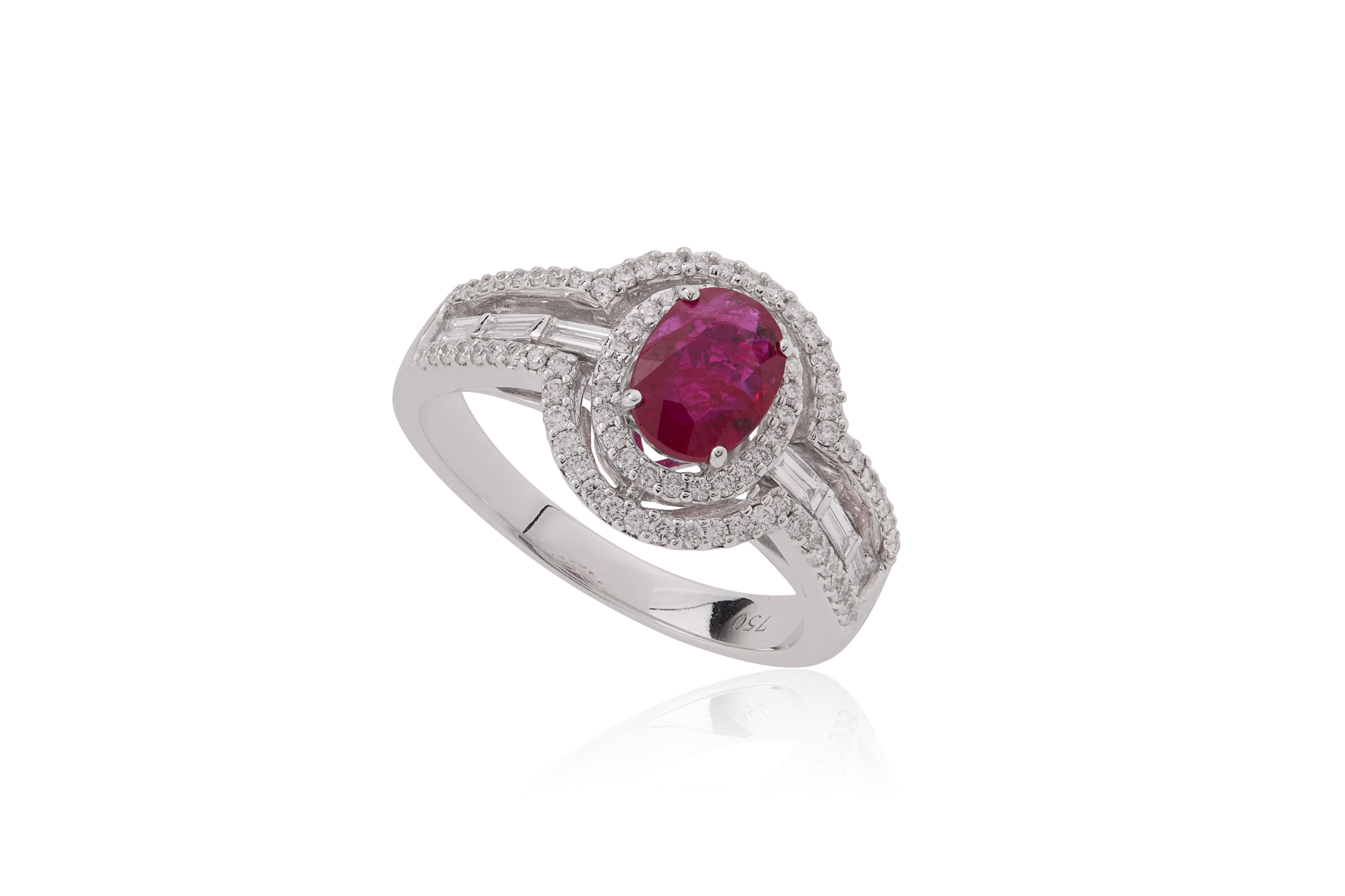 0,970 Karat Rubin mit Diamantring aus 18 Karat Gold im Angebot 1