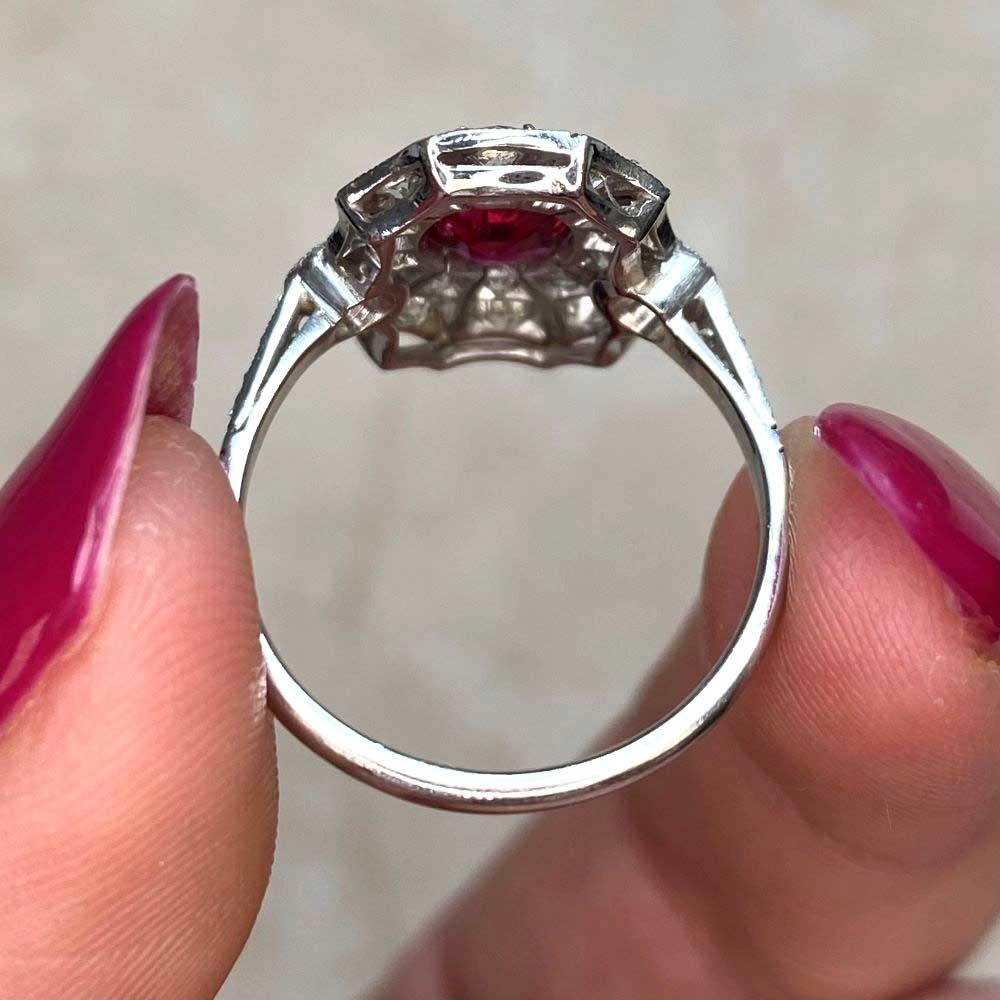 0.97ct Cushion Cut Natural Burma Ruby Cocktail Ring, Platinum  For Sale 6
