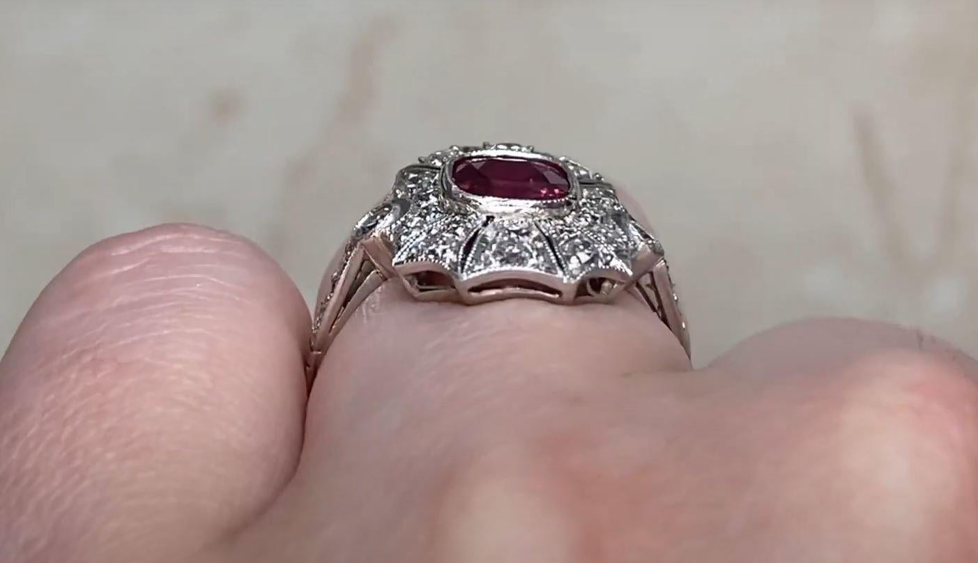 0.97ct Cushion Cut Natural Burma Ruby Cocktail Ring, Platinum  For Sale 2