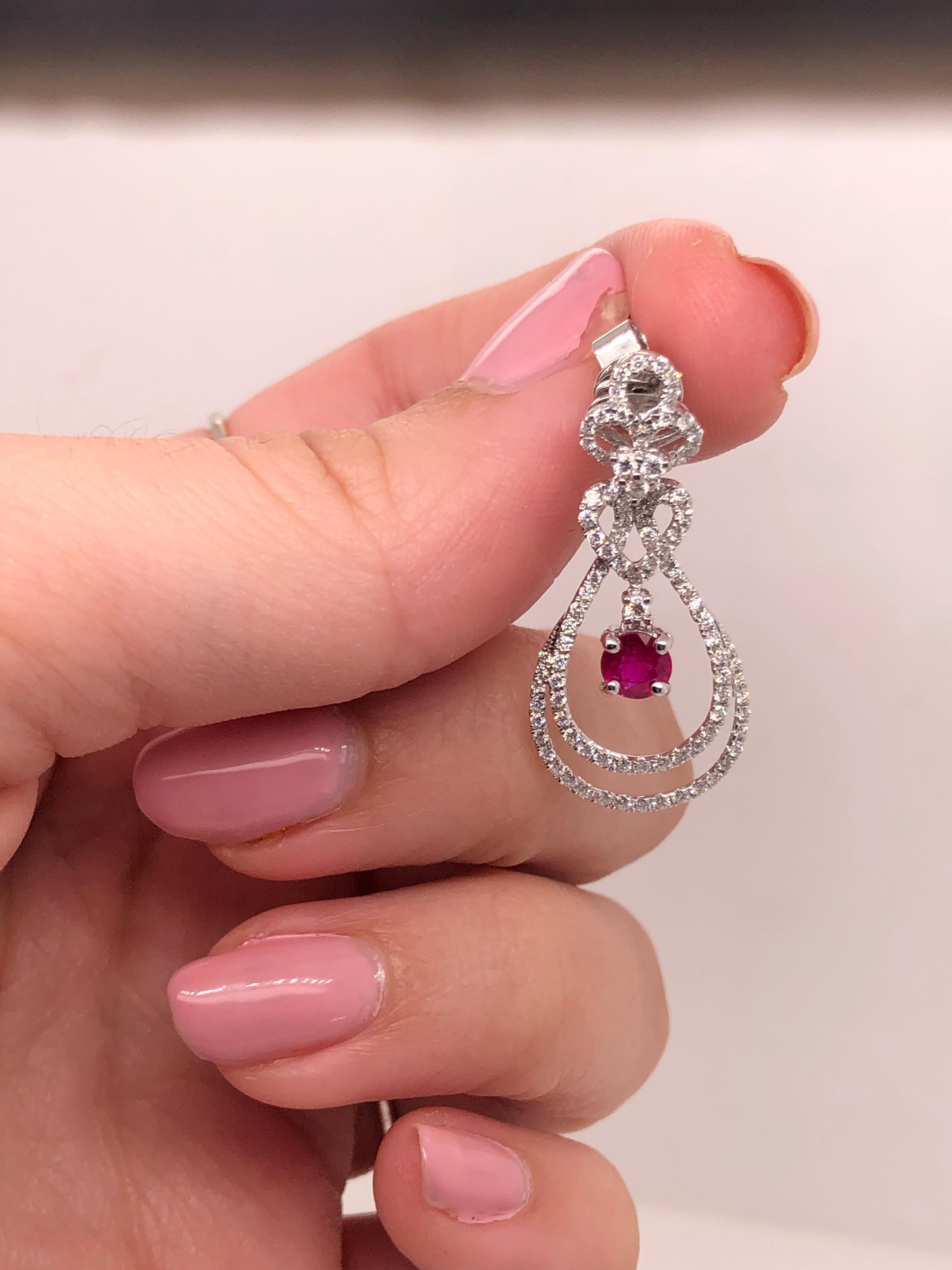 0.97 Carat Diamond and 0.74 Carat Ruby Dangle Earrings In New Condition In Houston, TX