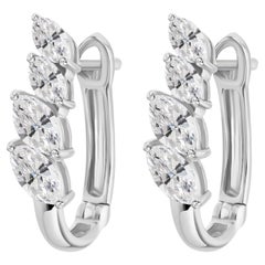 0.97Ct Diamond Huggie Hoop Earrings Marquise Cut 18K White Gold