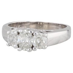 0.97ctw 3-Stone Oval Diamond Engagement Ring 14k White Gold Size 7.5