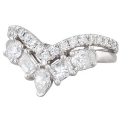 0.97ctw Contoured V Diamond Wedding Anniversary Ring 10k White Gold Enhancer