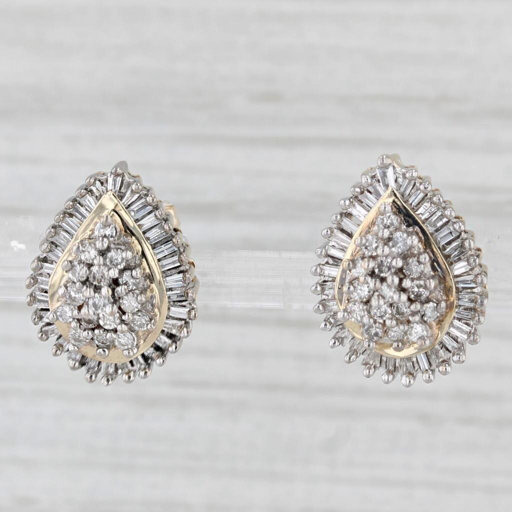 0,97 Karat Diamant-Cluster-Tropfen-Ohrstecker mit Tropfen aus 10 Karat Gelbgold Damen