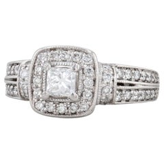 0.97ctw Princess Diamond Halo Engagement Ring 14k White Gold Size 6.25