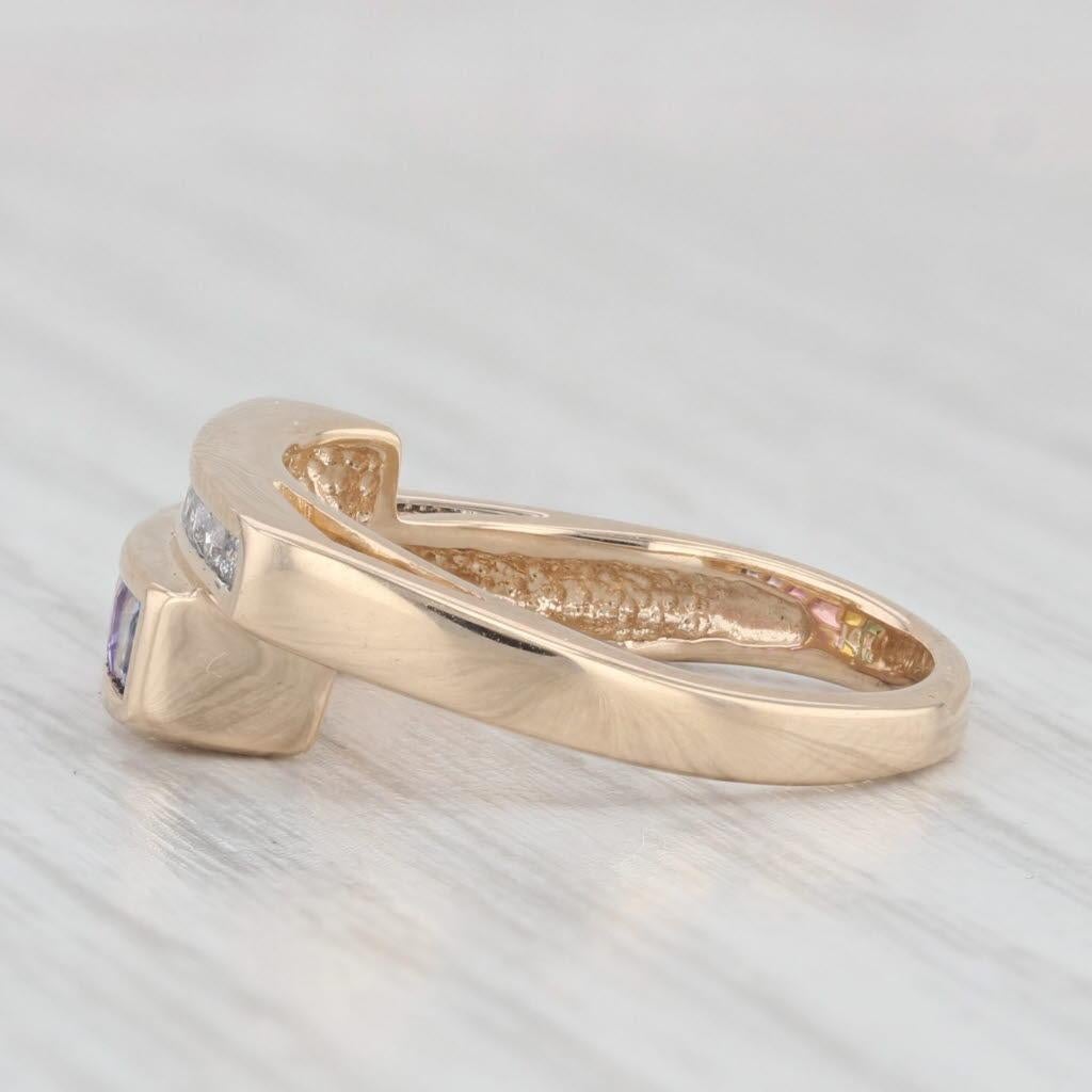 Princess Cut 0.97ctw Rainbow Sapphire Diamond Ring 14k Yellow Gold Size 6 Bypass