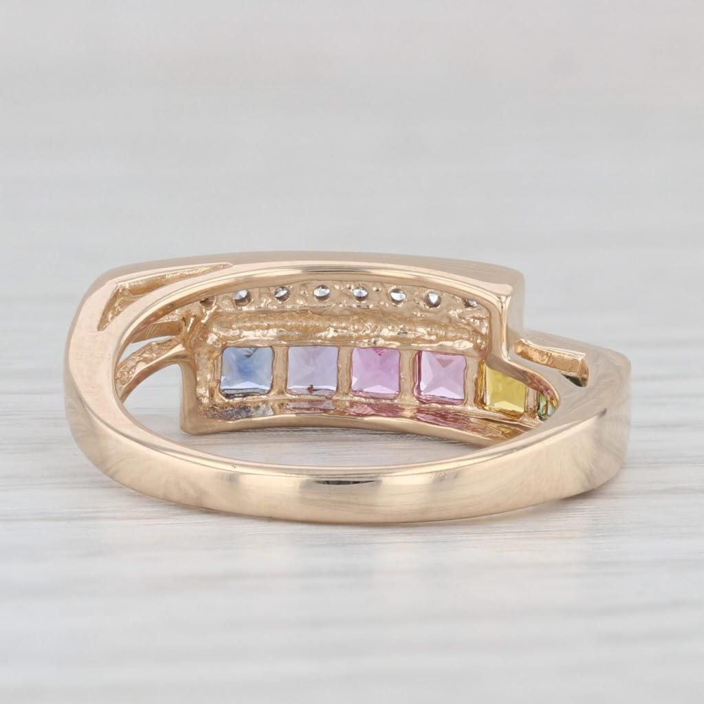 0.97ctw Rainbow Sapphire Diamond Ring 14k Yellow Gold Size 6 Bypass In Good Condition In McLeansville, NC