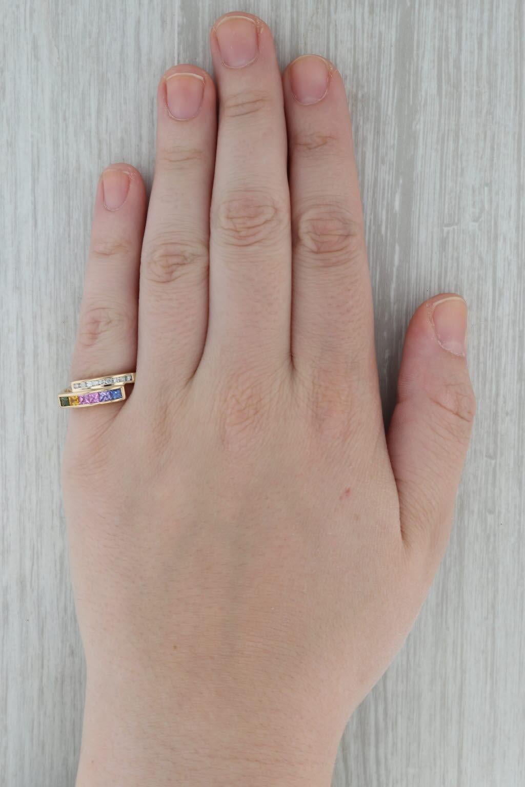 0.97ctw Rainbow Sapphire Diamond Ring 14k Yellow Gold Size 6 Bypass 1