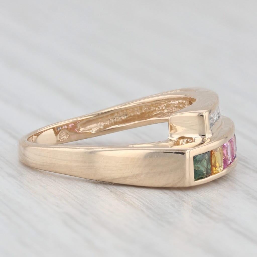 0.97ctw Rainbow Sapphire Diamond Ring 14k Yellow Gold Size 6 Bypass 3