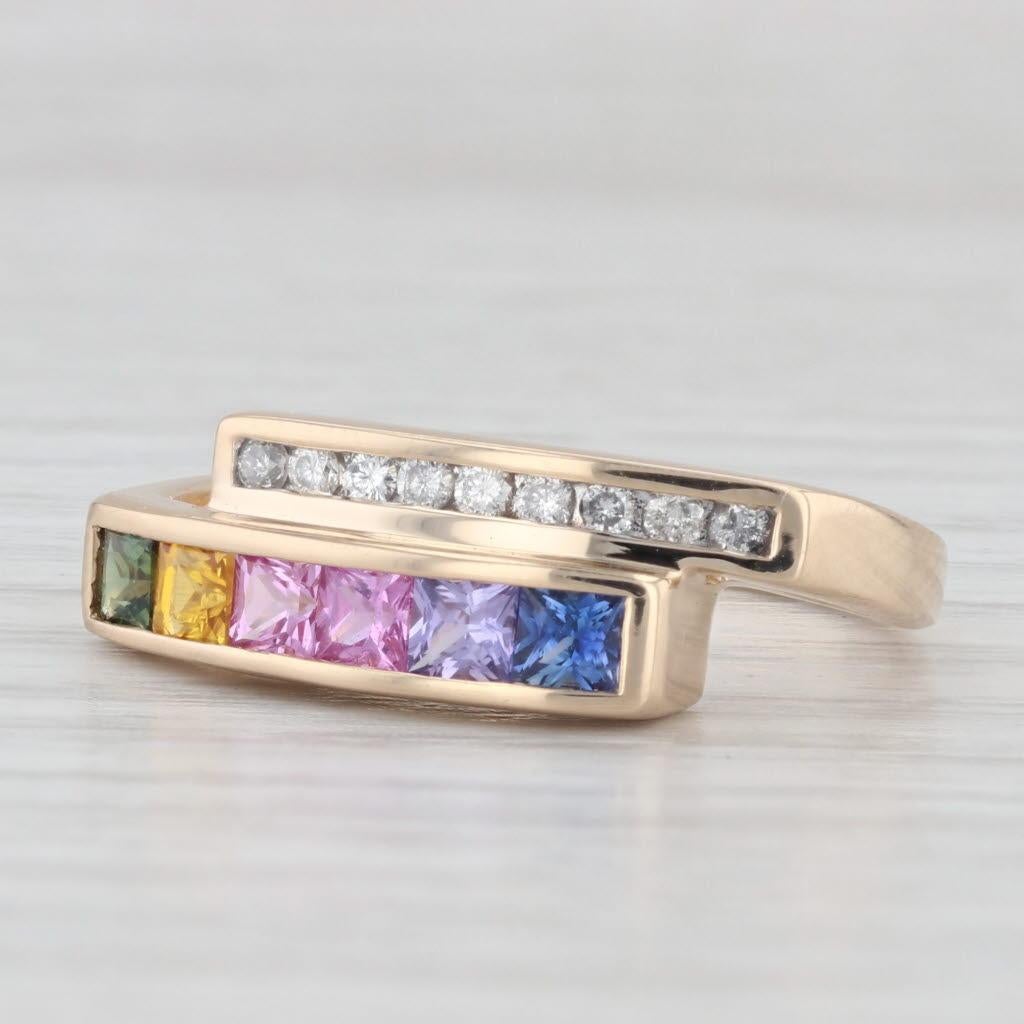 0.97ctw Rainbow Sapphire Diamond Ring 14k Yellow Gold Size 6 Bypass 4