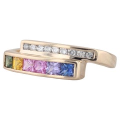 0.97ctw Rainbow Sapphire Diamond Ring 14k Yellow Gold Size 6 Bypass
