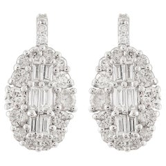 0.98 Carat Baguette Diamond Designer Hook Earrings Solid 10k White Gold Jewelry