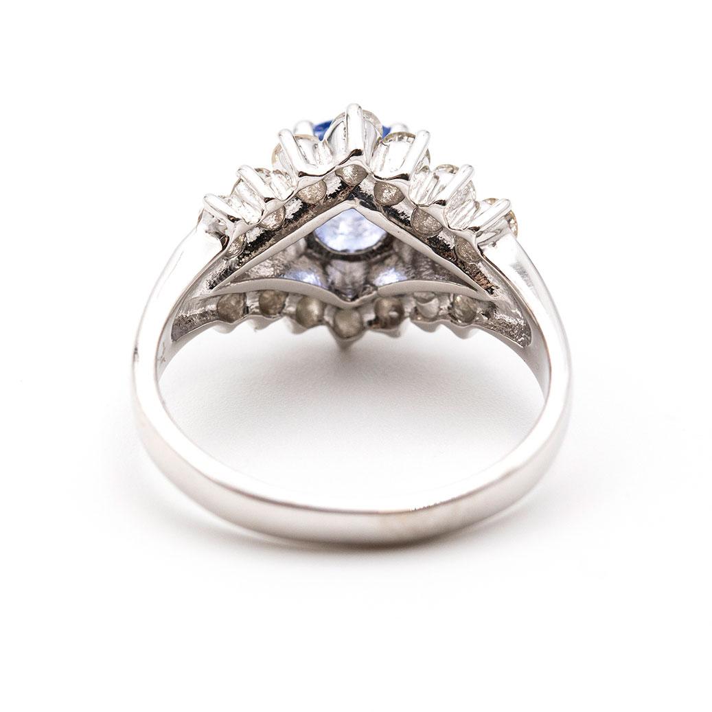 Round Cut 0.98 Carat Bright Blue Sapphire and Diamond 18 Carat White Gold Cluster Ring