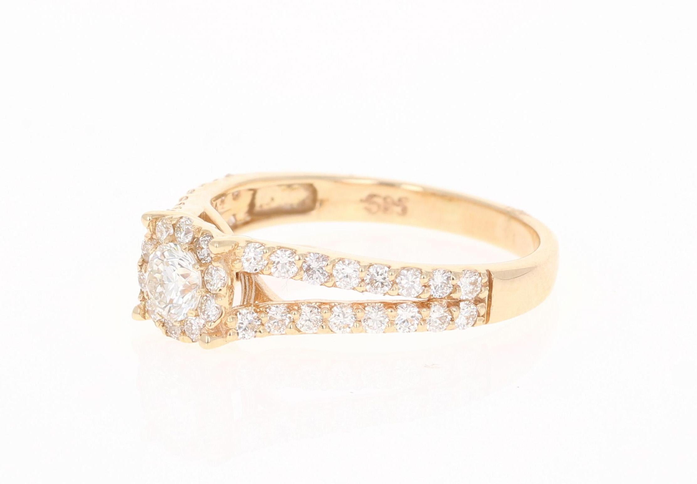 Modern 0.98 Carat Diamond 14 Karat Yellow Gold Bridal Ring
