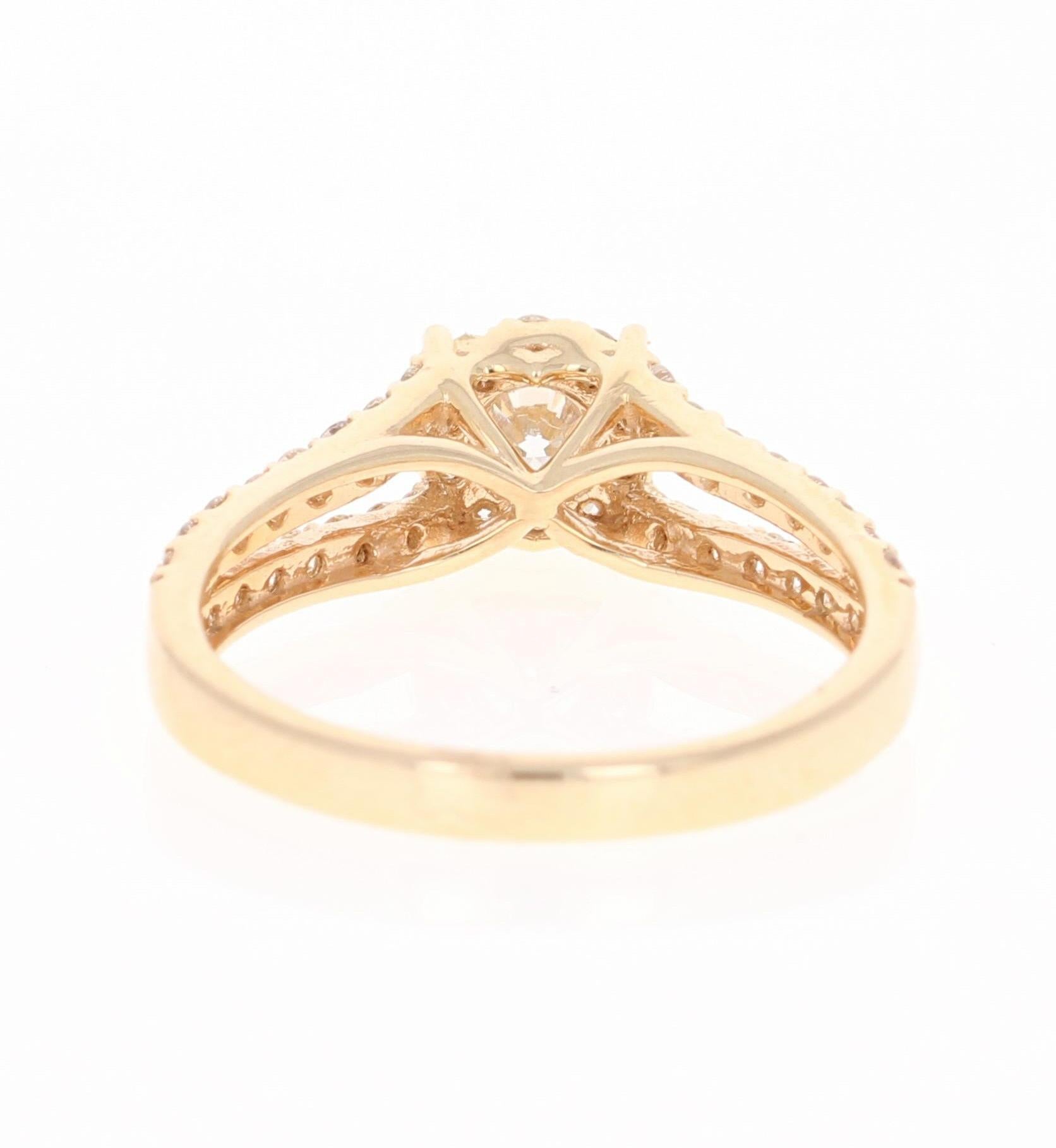 Round Cut 0.98 Carat Diamond 14 Karat Yellow Gold Bridal Ring